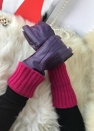 Теплі стильні незвичайні рукавички, натуральна шкіра, вовна acce