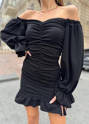 Черное платье мини со стяжками xs s m l вечернее мини платье 42 44 46