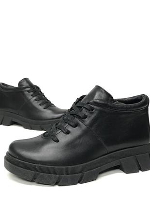 Новые женские полуботинки туфли высокие 36 р кожаные на шнурках чёрные6 фото