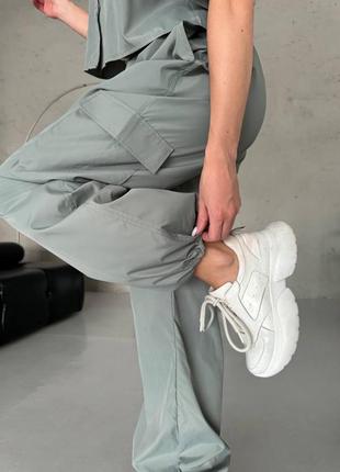 Костюм женский (брюки+сорочка) плащевка эмми 42-48 серый, хаки5 фото