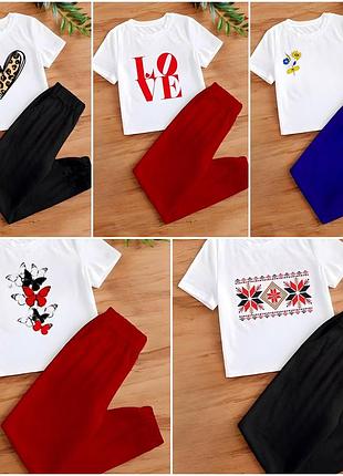 Летний спортивный  костюм из двухнитки футболка и и штаны норма и полубатал