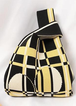 Тренд стильная женская вязаная текстильная сумка шоппер графический принт абстракция