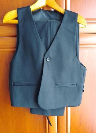 Костюм тройка - пиджак, жилетка, брюки на 7-8 лет рубашка в подарок10 фото
