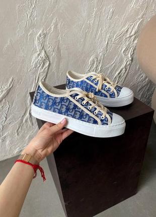 Крутые женские кеды в стиле christian dior b23 low logo azure синие2 фото