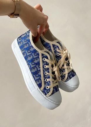 Круті жіночі кеди у стилі christian dior b23 low logo azure сині