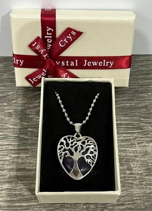 Натуральний камінь аметист в оправі "дерево життя у серці" на ланцюжку - оригінальний подарунок дівчині4 фото