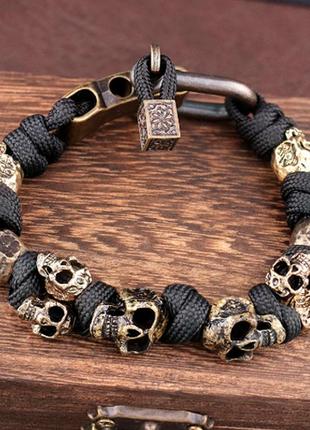 Браслет з черепами чоловічий із паракорду та сталі sacrifice чорний