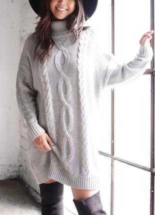 Стильное вязаное платье туника oversize грубой вязки от only