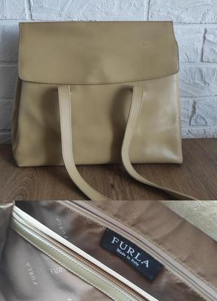 Сумочка сумка винтаж 🔥 furla бренд италия кожа молочный бежевый желтый длинные ручки