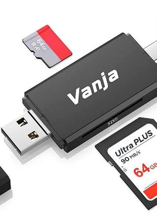 Адаптер vanja sd card to usb, 3-в-1 usb-c usb-a пристрій для читання карт micro usb sd