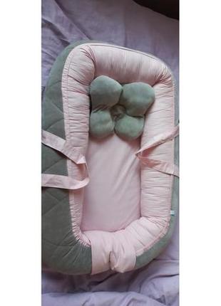 Кокон-гніздечко для новонароджених baby veres velour taup-rose2 фото