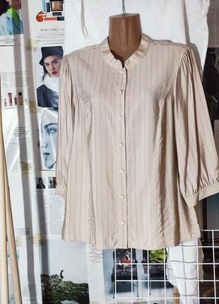 Винтажная кремовая блузка в полоску1 фото