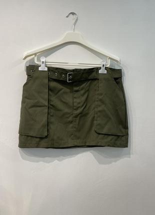 Khaki oversized pocket detail cargo mini skirt4 фото