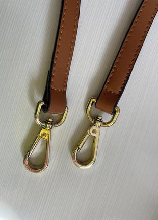 Шикарный кожаный плечевой ремень genuine leather для сумки на карабинах /фурнитура золото/100%кожа2 фото
