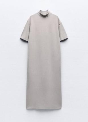 Сіра трикотажна сукня оверсайз фасону zаrа, щільна бавовна4 фото