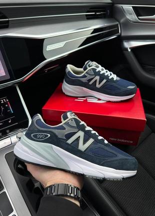 Мужские кроссовки синие с белым new balance 990v6 navy white