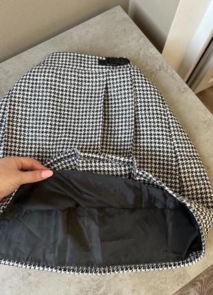 Юбка в гусиную лапку нарядная в складку мини юбка в клетку стильная черно-белая короткая f&f 🖤6 фото