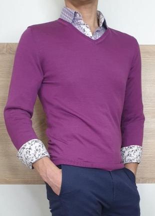 H&m - s-m - пуловер чоловічий шовк-котон кофта мужская