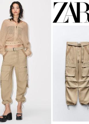 Брюки карго zara с декоративными лентами