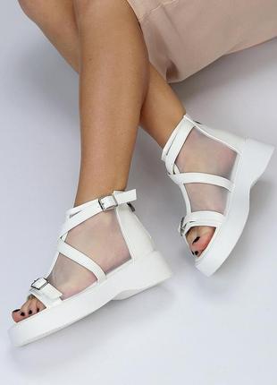 Белые женские летние ботинки закрытые босоножки с сеткой5 фото