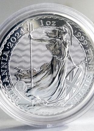 Срібна інвестиційна монета британія, 1 oz срібла 999, великобританія, 2024