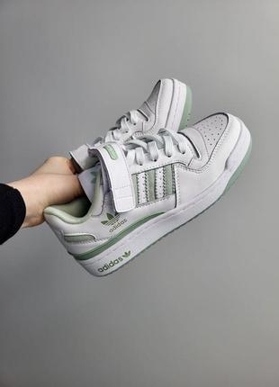 Кроссовки кожа + замша adidas forum low white green