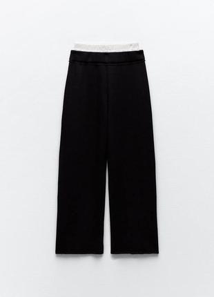 Черные трикотажные брюки с контрастным эластичным поясом zara5 фото