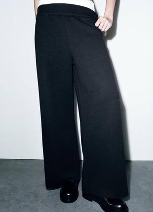 Черные трикотажные брюки с контрастным эластичным поясом zara1 фото