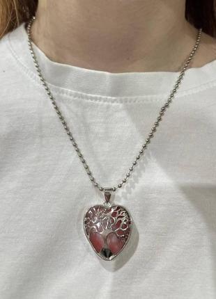 Натуральный камень розовый кварц в оправе "древо жизни в сердце" на цепочке - подарок девушке3 фото