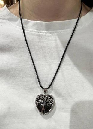 Натуральний камінь аметист в оправі "дерево життя у серці" на ланцюжку - оригінальний подарунок дівчині в коробочці8 фото