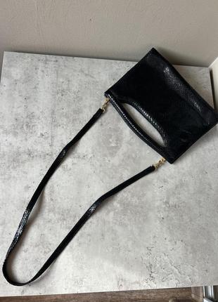 Лакова чорна сумка клатч на ремінці jane shilton стильна сумочка вечірня ідеальна 🖤4 фото