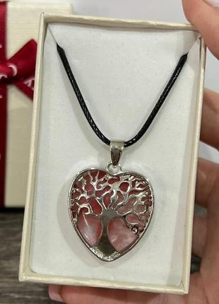 Натуральний камінь рожевий кварц в оправі "дерево життя у серці" - оригінальний подарунок дівчині8 фото