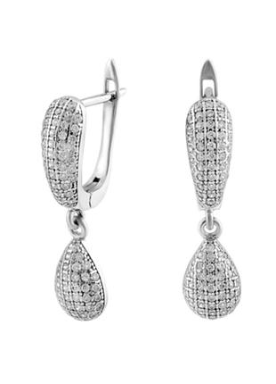 Серебряные серьги, висюльки с фианитами, 925