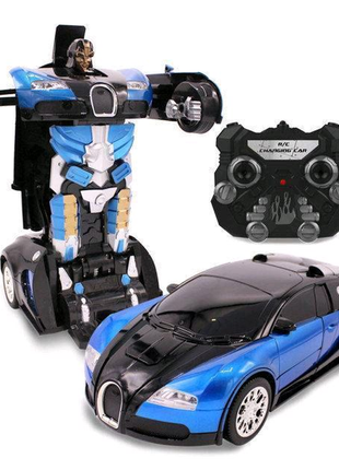 Машинка радиоуправляемая трансформер robot car bugatti size12 син