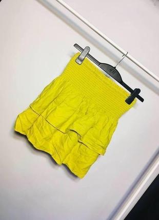 Ярусная желтая юбка резинка с оборками лён вискоза mango с brandusa8 фото