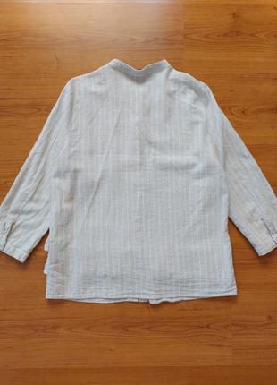 Льняная рубашка zara с рюшами, бежевая рубашка в белую полоску, р. м7 фото