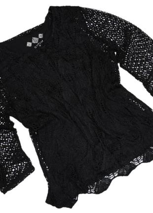 Черный женский свитер с ажурным узором в дырочку с рукавом 3/41 фото