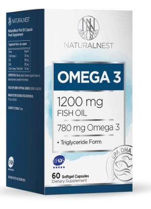 Дієтична добавка "omega 3 з риб'ячим жиром" naturalnest, 60 желатинових капсул1 фото