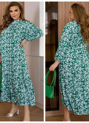 Женское длинное платье в цветочный принт большого размера