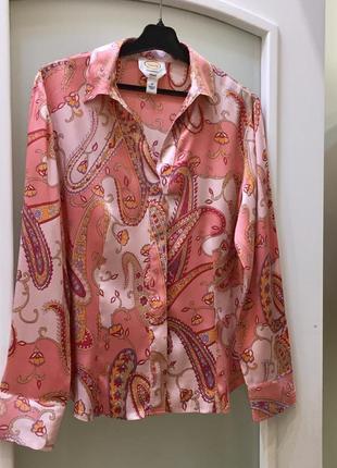 Блуза з стрейч шовку talbots stretch silk shirt blouse pink multicolor оригінал атласний стрейч шовк