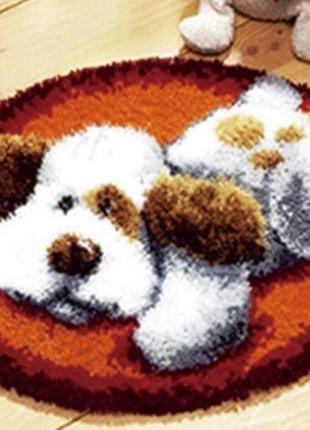 Набір для килимової вишивки килимок щеня собака (основа-канва, нитки, гачок для килимової вишивки)1 фото