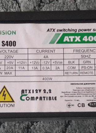 Блок живлення green vision gv-ps s400 400w тест ок