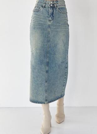 Жіноча джинсова спідниця максі міді довга джинс з розрізом,женская длинная миди макси