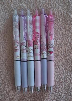 Набір гелевих чорних ручок з мелоді 6 шт. gel pens my melody sanrio