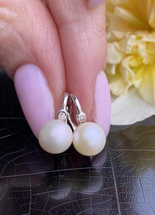 Нові ніжні срібні сережки з природніми білими перлами