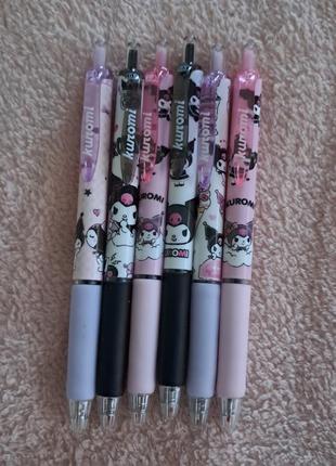 Набір чорних гелевих ручок з куромі 6 шт. gel pens kuromi sanrio