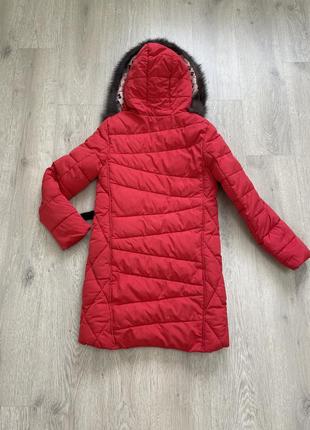 Жіночий пуховик червоний зимова куртка з натуральним хутром розмір s m5 фото