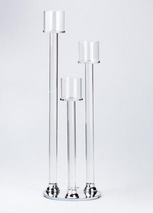 Свічник скляний високий канделябр 36.5 - 47.0 - 56.5 см