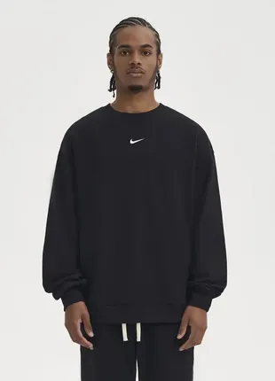 Мужской oversize свитшот nike однотонный на флисе кофта-толстовка найк размер оверсайз цвет черный1 фото