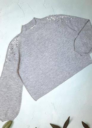 🎁1+1=3 стильний сірий жіночий светр зі стразами george, розмір 50 - 52